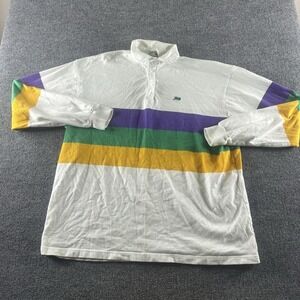 Perlis Polo Shirt Mens XL Mardi Gras Striped Long Sleeve Knit Crawfish Logo